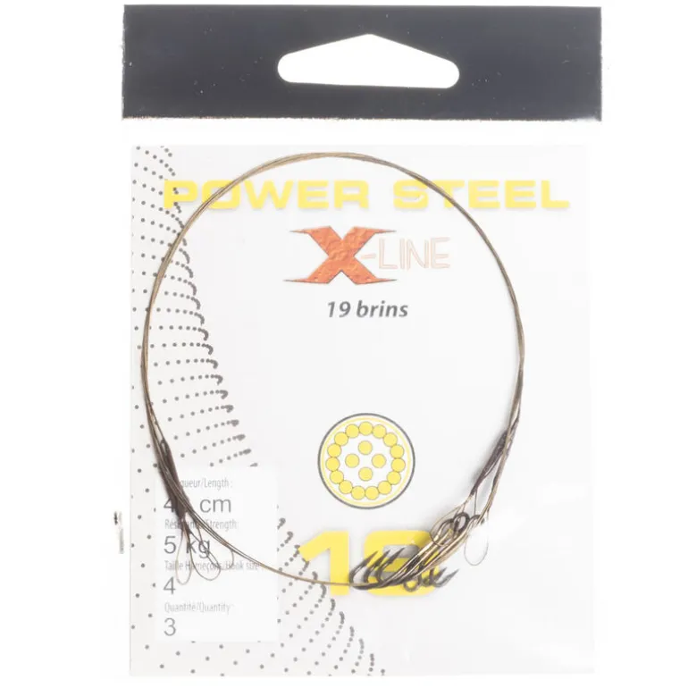 Bas de ligne acier carnassier x-line power steel 19 brins 40cm + ham. ryder (x3)