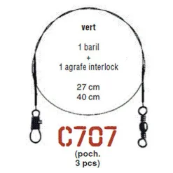 Bas de ligne acier monté carnassier cannelle avancon nylflex c707 27cm (x3)