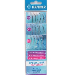Kit 15 hamecons montés mer flashmer special mer gros poissons