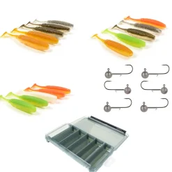Pack 15 Shad 11.5cm + 6 Têtes Plombées + Boite