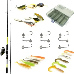 Pack Prêt à Pêcher Perche Bzone Striker 210M 5-21g + Moulinet + Nylon + Leurres + Boites
